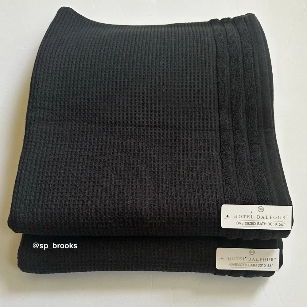 🎁2PC Hotel Balfour Oversized Bath Towel Set -Cotton -Black Caviar Waffle Towels